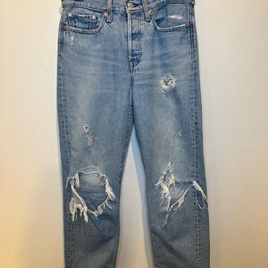 Levis Big “E” Blue Wedgie Straight Jeans Womens 27 Distressed Button-Fly